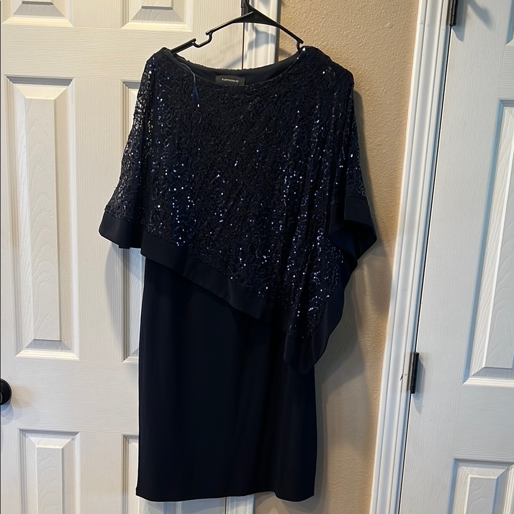 R&M Richards Blue Sequin Asymmetrical Dress